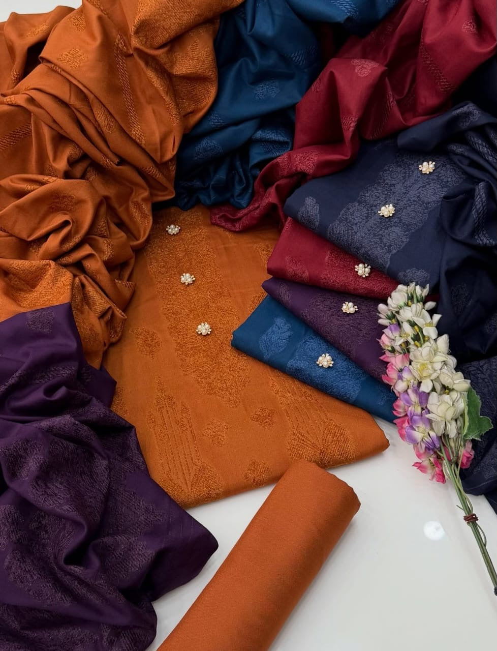 Wool Velvet Border Shawl - 3 Pcs Dress