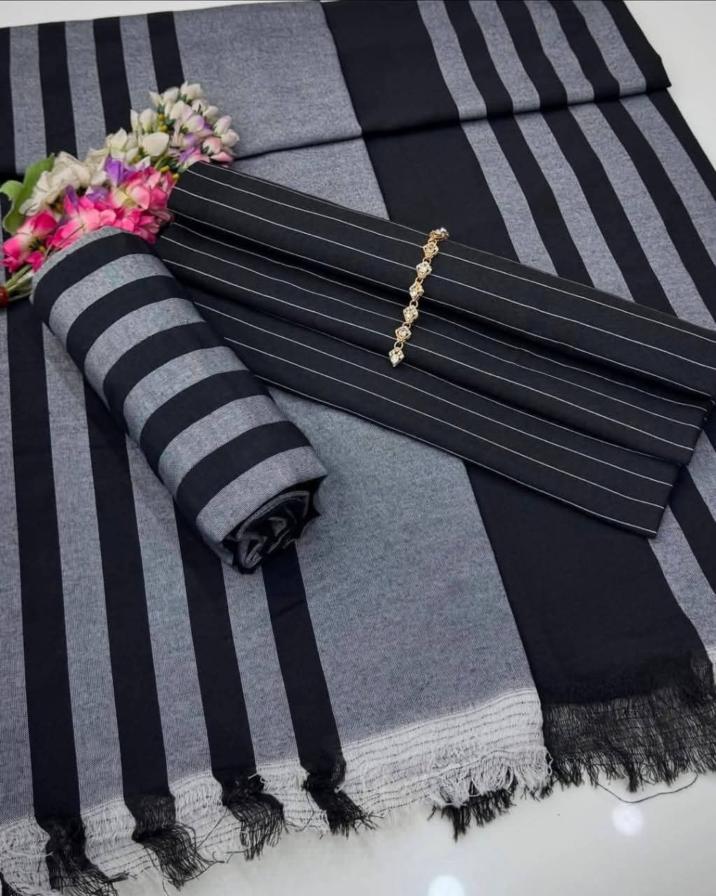 Black Marina dupatta and shirt fabric